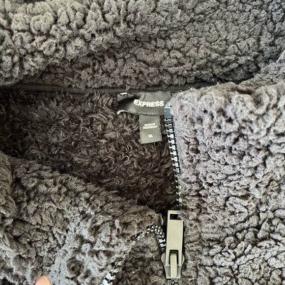 Express Fleece Jacket Coat Women’s Black XL Full Zip Sherpa - Picture 3 of 5